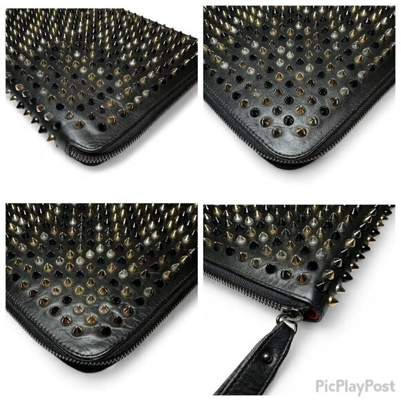 Christian Louboutin Black Leather Calfskin Spiked iPad Case/Wristlet - Picture 10 of 16
